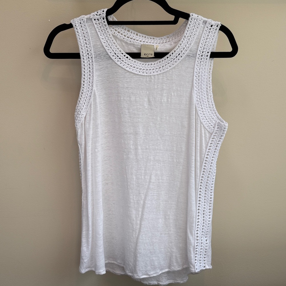 Ecru White Crochet Detail Top